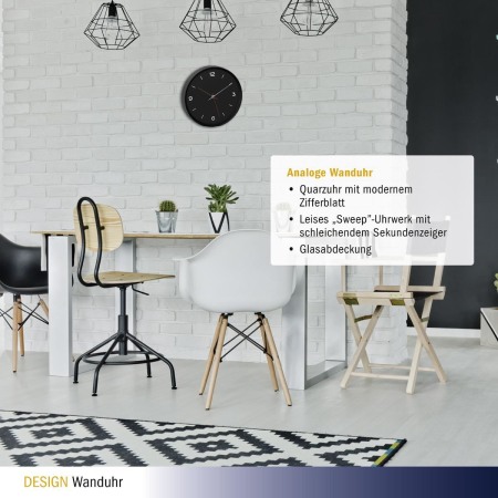 Ceas silentios de perete, analog, negru, monocrom, design minimalist, TFA 60.3056.01 [2]