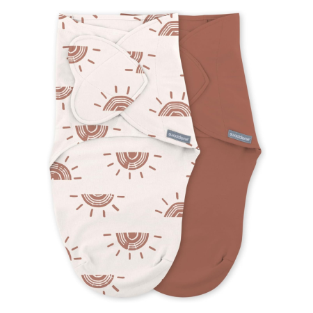 Saci de dormit - Ingenuity - Set 2 sisteme de infasare Swaddle Me 0-3 luni, colectia Monogram, Rising Sun