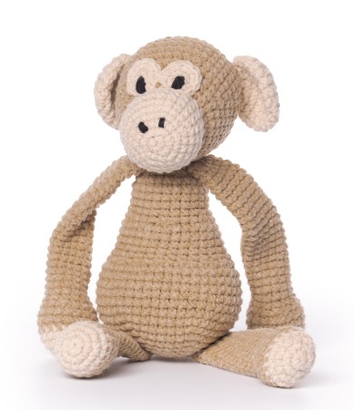 Jucarii de plus - Jucarie crosetata manual - Cimpanzeul Manu - maro deschis - Maimutzeria Tiarra