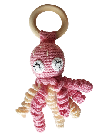 Jucarii Jocuri Activitati - Jucarie crosetata manual pentru dentitie - Caracatita, roz - Maimutzeria Tiarra