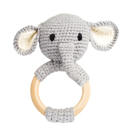 Jucarii Jocuri Activitati - Jucarie crosetata manual pentru dentitie - Elefant - gri - Maimutzeria Tiarra