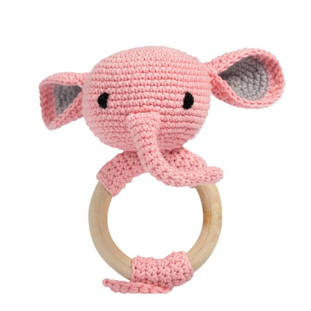 Jucarii Jocuri Activitati - Jucarie crosetata manual pentru dentitie - Elefant - roz - Maimutzeria Tiarra