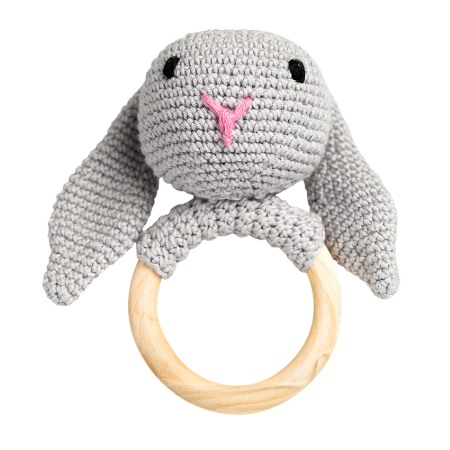 Jucarii Jocuri Activitati - Jucarie crosetata manual pentru dentitie - Iepure - gri - Maimutzeria Tiarra