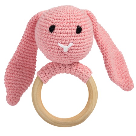 Jucarii Jocuri Activitati - Jucarie crosetata manual pentru dentitie - Iepure - roz - Maimutzeria Tiarra