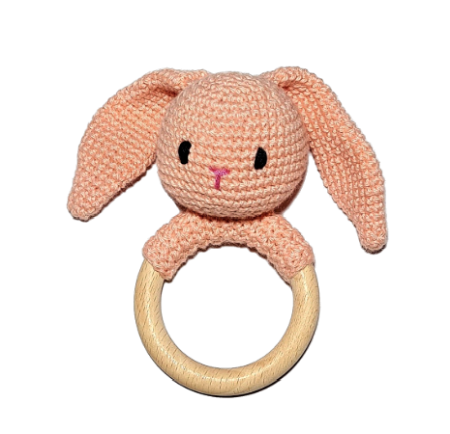 Jucarii Jocuri Activitati - Jucarie crosetata manual pentru dentitie - Iepure - somon -  Maimutzeria Tiarra