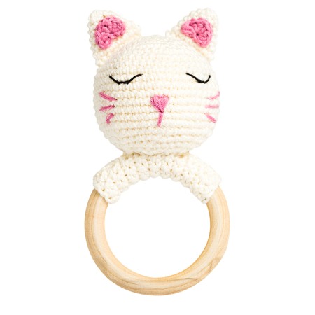 Jucarii Jocuri Activitati - Jucarie crosetata manual pentru dentitie - Pisica - alb - Maimutzeria Tiarra