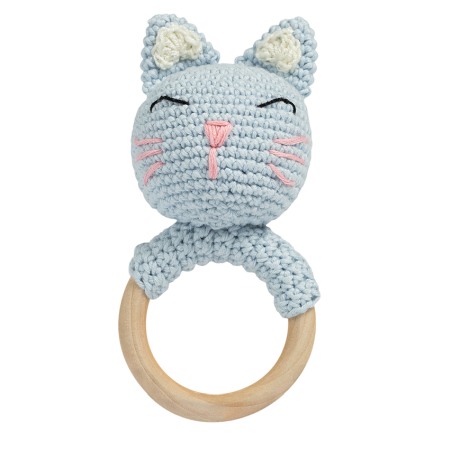 Jucarii Jocuri Activitati - Jucarie crosetata manual pentru dentitie - Pisica - albastru - Maimutzeria Tiarra