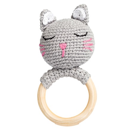 Jucarii Jocuri Activitati - Jucarie crosetata manual pentru dentitie - Pisica - gri - Maimutzeria Tiarra