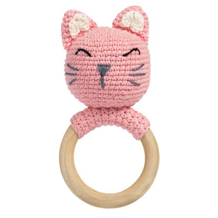 Jucarii Jocuri Activitati - Jucarie crosetata manual pentru dentitie - Pisica - roz - Maimutzeria Tiarra