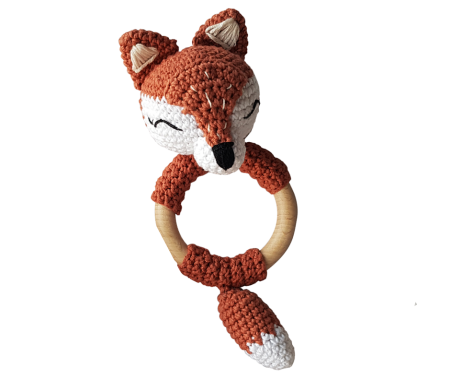 Jucarii Jocuri Activitati - Jucarie crosetata manual pentru dentitie - Vulpita - caramiziu Maimutzeria Tiarra
