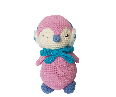 Jucarii Jocuri Activitati - Jucarie crosetata manual - Pinguin cu fular turcoaz - Maimutzeria Tiarra