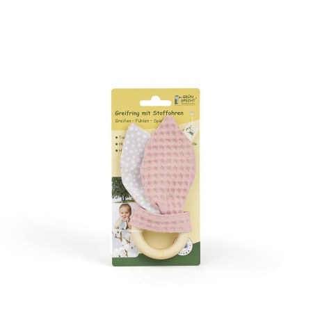 Jucarie cu inel de prindere din lemn si urechi din material textil, roz, Gruenspecht 571-V2 [2]