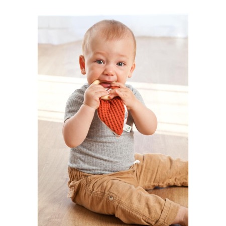 Jucarie organica cu inel de prindere din lemn si urechi din material textil, caramiziu, Gruenspecht 696-V2 [3]