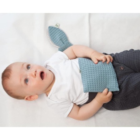 Jucarie organica cu inel de prindere din lemn si urechi din material textil, gri-petrol, Gruenspecht 696-V3 [3]