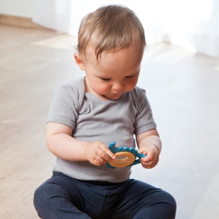 Jucarii Jocuri Activitati - Jucarie organica pentru dentitie, din lemn si cauciuc natural, Dinozaur, Gruenspecht 688-00