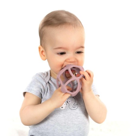 Jucarii Jocuri Activitati - Jucarie pentru dentitie si minge 2in1, silicon, roz, 0 luni+, Reer Bite&Play 79284