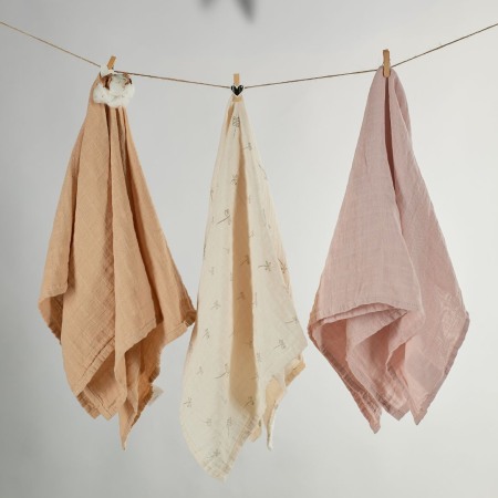 Pleduri si paturici - ONINO - Muselina multifunctionala din bumbac 100% organic, HUG.me, Pure Bloom, x3 bucati, 60 x 60 cm, certificata GOTS