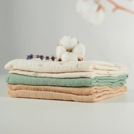 Pleduri si paturici - ONINO - Muselina multifunctionala din bumbac 100% organic, HUG.me, Pure Nature, x3 bucati, 60 x 60 cm, certificata GOTS