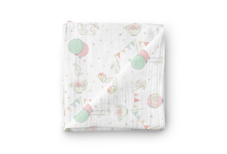 Textile - Paturica muselina organica Bunnies in Blush