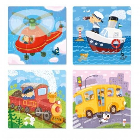 Jucarii Jocuri Activitati - Puzzle 4 in 1 - Vehicule (12, 16, 20, 24 piese)