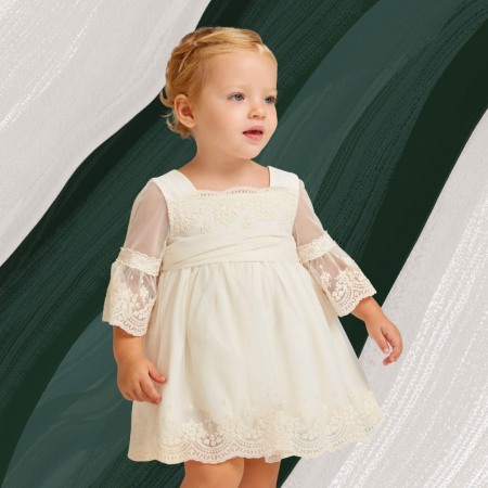 Rochii - Rochie Broderie Bej Ceremonie - Abel & lula 18 luni