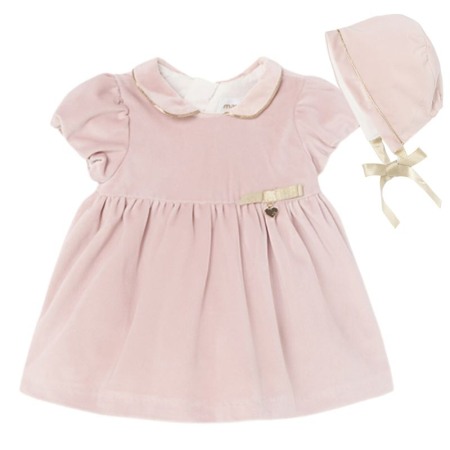 Rochie catifea + boneta - Roz pudrat - Mayoral  18 luni [0]