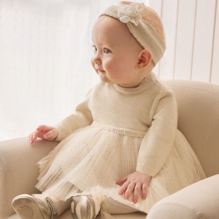 Rochii - Rochie ceremonie combinatie tricot si tul nou-nascut  - Mayoral 12 luni (80 cm)