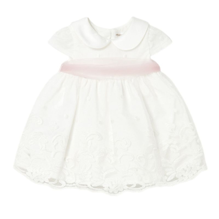 Haine  Incaltaminte Accesorii - Rochie ceremonie nou-nascuta off white cu broderie si cordon roz – Mayoral