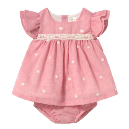 Rochii - Rochie  + chilotei nou nascut - Roz pudrat