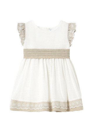 Rochii - Rochie cu volane si cordon - alb / bej - Mayoral 12 luni