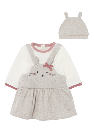 Rochii - Rochie salopeta + caciula - Alb/Gri - Mayoral  6-9 luni