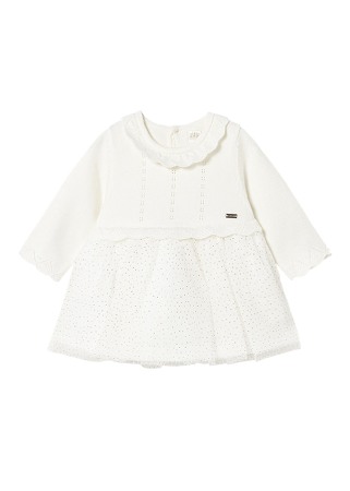 Rochii - Rochie tricot si tul - alb - Mayoral