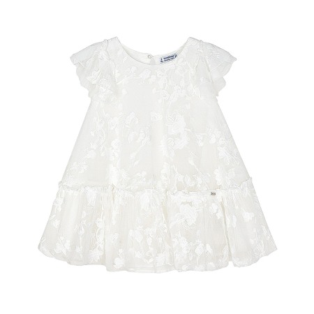 Rochii - Rochie tul brodat Alb Floral 2 ani