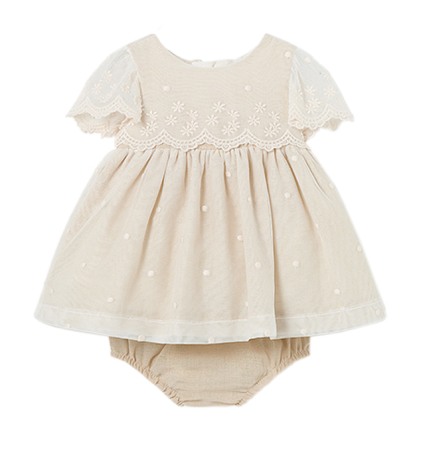 Rochii - Rochie tul brodat - bej