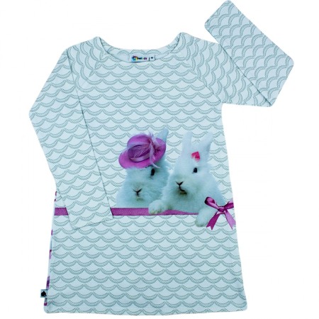 Rochii - Rochita cu maneca lunga imprimeu Iepurasi 122 cm (6-7 ani)