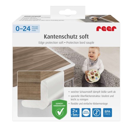 Protectii copii pentru casa - Set 2 benzi de protectie universala din spuma poliuretan pentru muchii si colturi, rezistente la muscaturi, albe, 2 x 1 m, Reer 82040