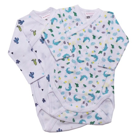 Body-uri - Set 2 body cu maneca lunga Crocodili si cactusi