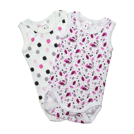 Body-uri - Set 2 body maiou cu imprimeu - Frunze / Buline 24 luni