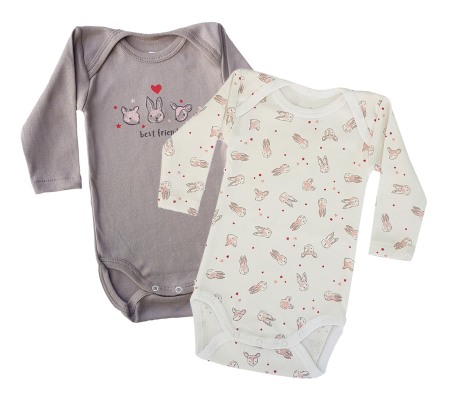 Body-uri - Set 2 body uri cu maneca lunga Alb/Bej  Best frends 6 luni