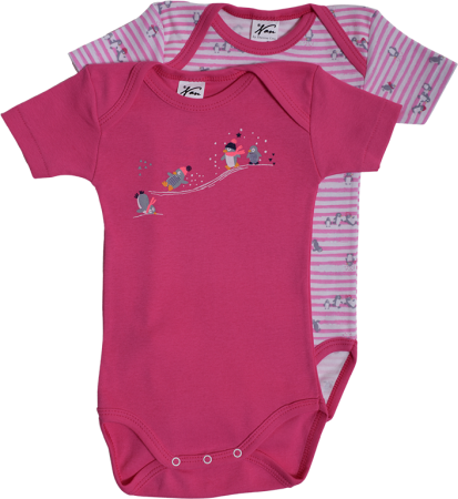 Body-uri - Set 2 body uri cu maneca lunga alb/roz Pinguini 2 ani