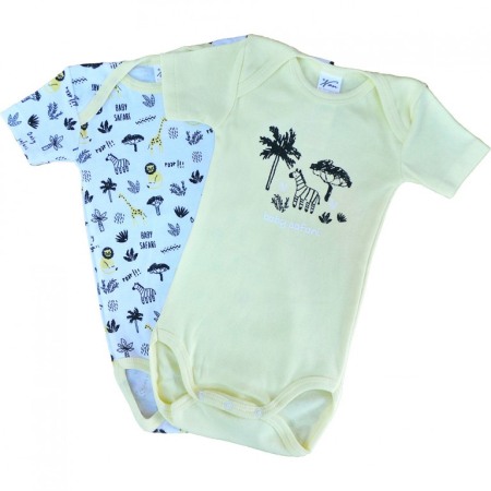 Body-uri - Set 2 body uri cu maneca scurta alb/galben pai  Zebra Girafa 18 luni