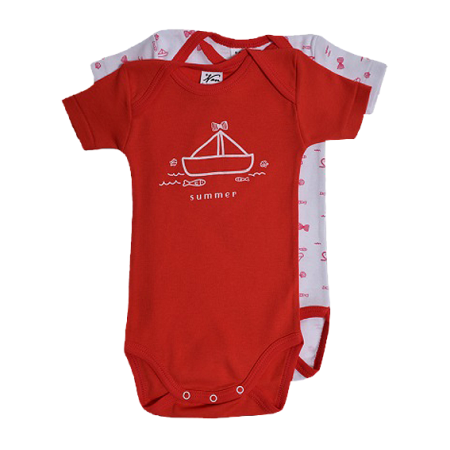 Body-uri - Set 2 body uri cu maneca scurta alb/rosu - Barca