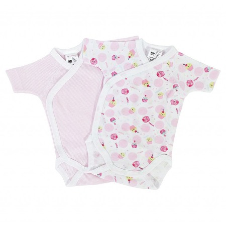Body-uri - Set 2 body uri cu maneca scurta alb/roz Briose