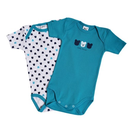 Body-uri - Set 2 body uri cu maneca scurta alb/turcuaz Cei trei ursuleti