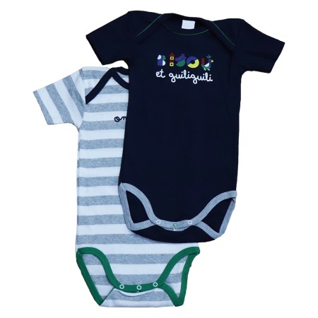 Haine  Incaltaminte Accesorii - Set 2 body uri cu maneca scurta bleumarin/alb/gri 18 luni (80 cm)