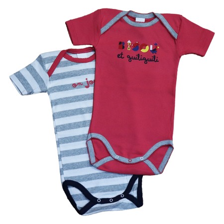 Haine  Incaltaminte Accesorii - Set 2 body uri cu maneca scurta Rosu/alb/gri 2 ani (86 cm)