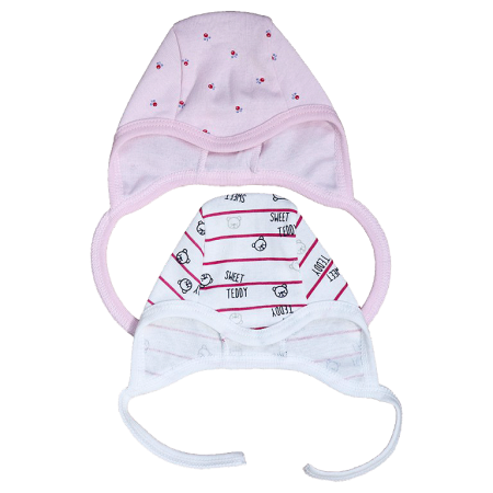 Accesorii - Set 2 caciulite cu siret - Floricele / Ursuleti 1 luna