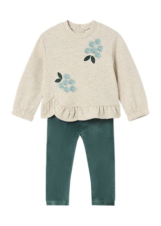 Haine - Set 2 piese - Bluza cu volane + Pantaloni - Verde - Mayoral