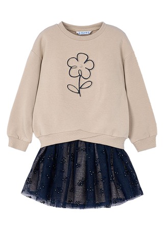 Rochii - Set 2 piese - Bluza + Fusta tul - bej / bleumarin