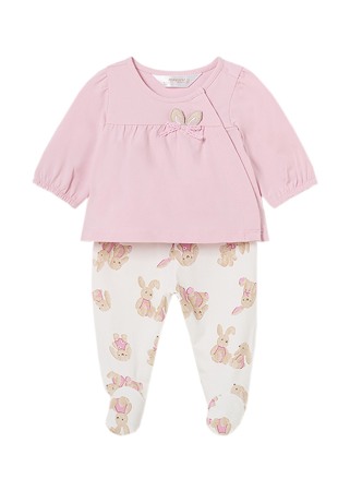 Compleuri - Set 2 piese Iepurasi roz - Bluza + Pantaloni cu botosi - Mayoral 4-6 luni (70 cm)